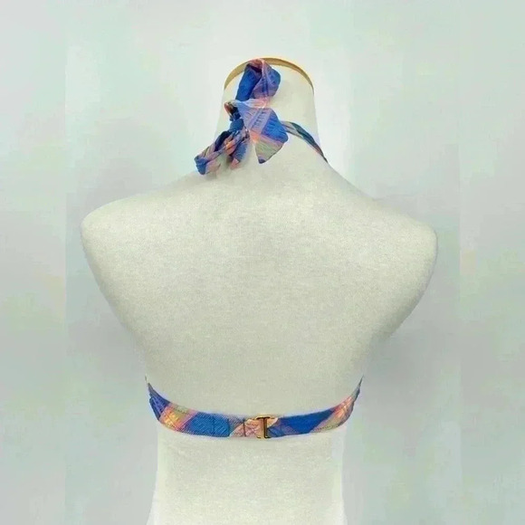 Victoria's Secret Swim Halter Bikini Plaid Neon Bra Top 34C - Picture 3 of 6